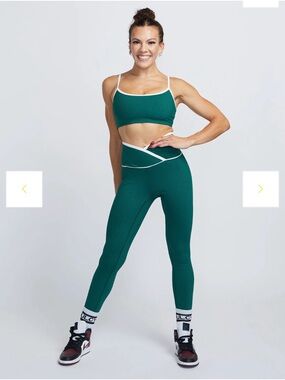 Year of Ours Forest Green Ribbed High-Waist Leggings and top 2pcs